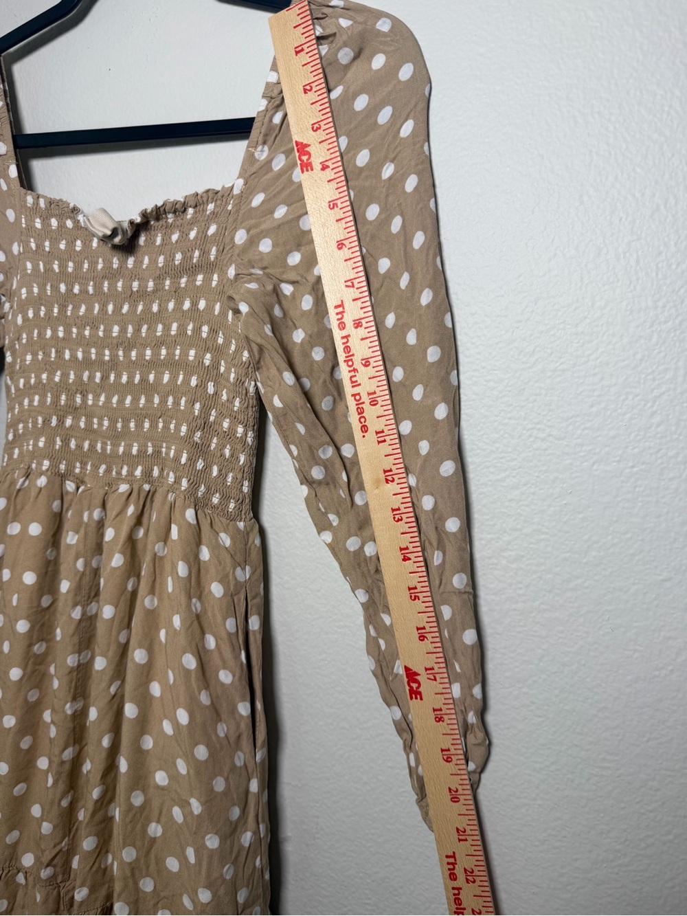 Anthropologie Dolan Smocked Beige Polka Dot Long-Sleeve Maxi Dress Size XS - Picture 9 of 9